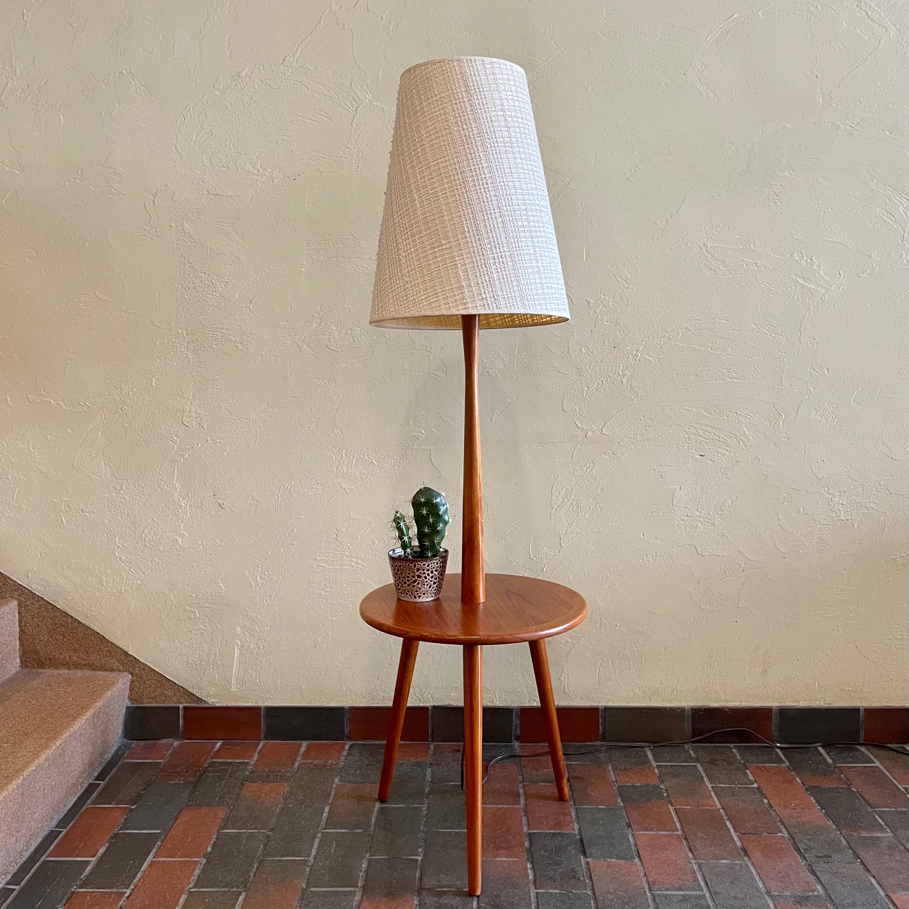 Mid Century Solid Teak Table Lamp with Tripod Base and Vintage Shade | Mr. Mansfield Vintage 