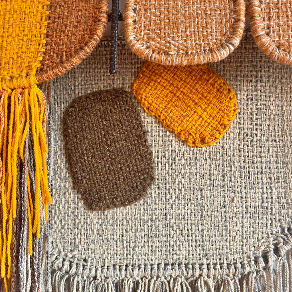Close-up of woven texture on 1970s Derek Graham Whyte tapestry