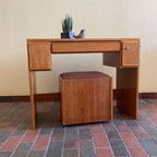 Vintage Teak Vanity Dressing Table and Stool Flip Up Mirror Storage  Compartment and Drawers  | Mr. Mansfield Vintage