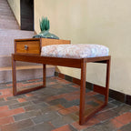 Mid-century RS Associates teak bench with upholstered seat and drawer 