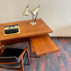 RS Associates teak desk with pull-out writing surface extended