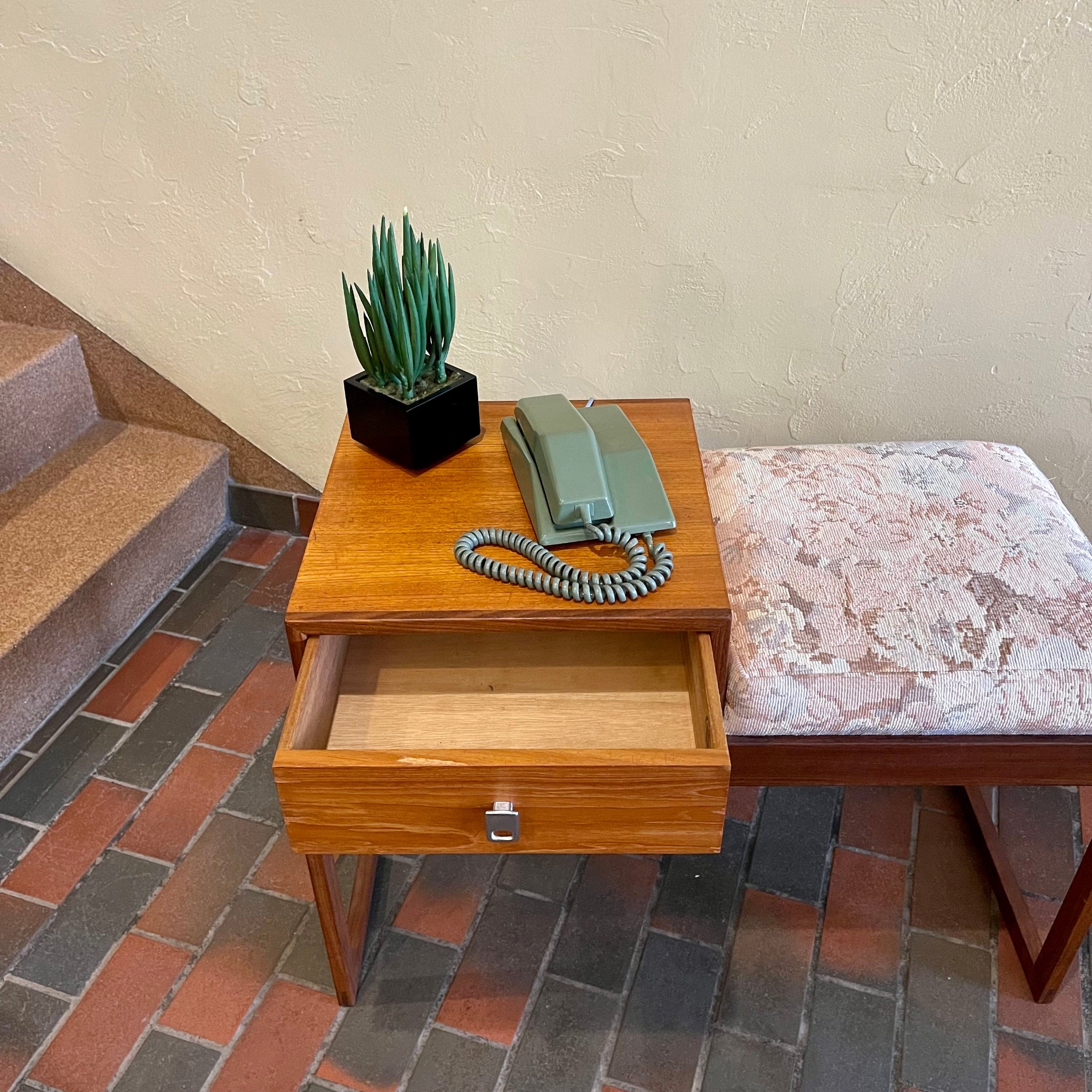 Drawer detail on RS Associates teak entranceway bench