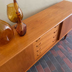 Danish Teak Credenza | Sideboard by Clausen and Son Solid Teak Legs Bow-Tie Handles Rich Honey Colour