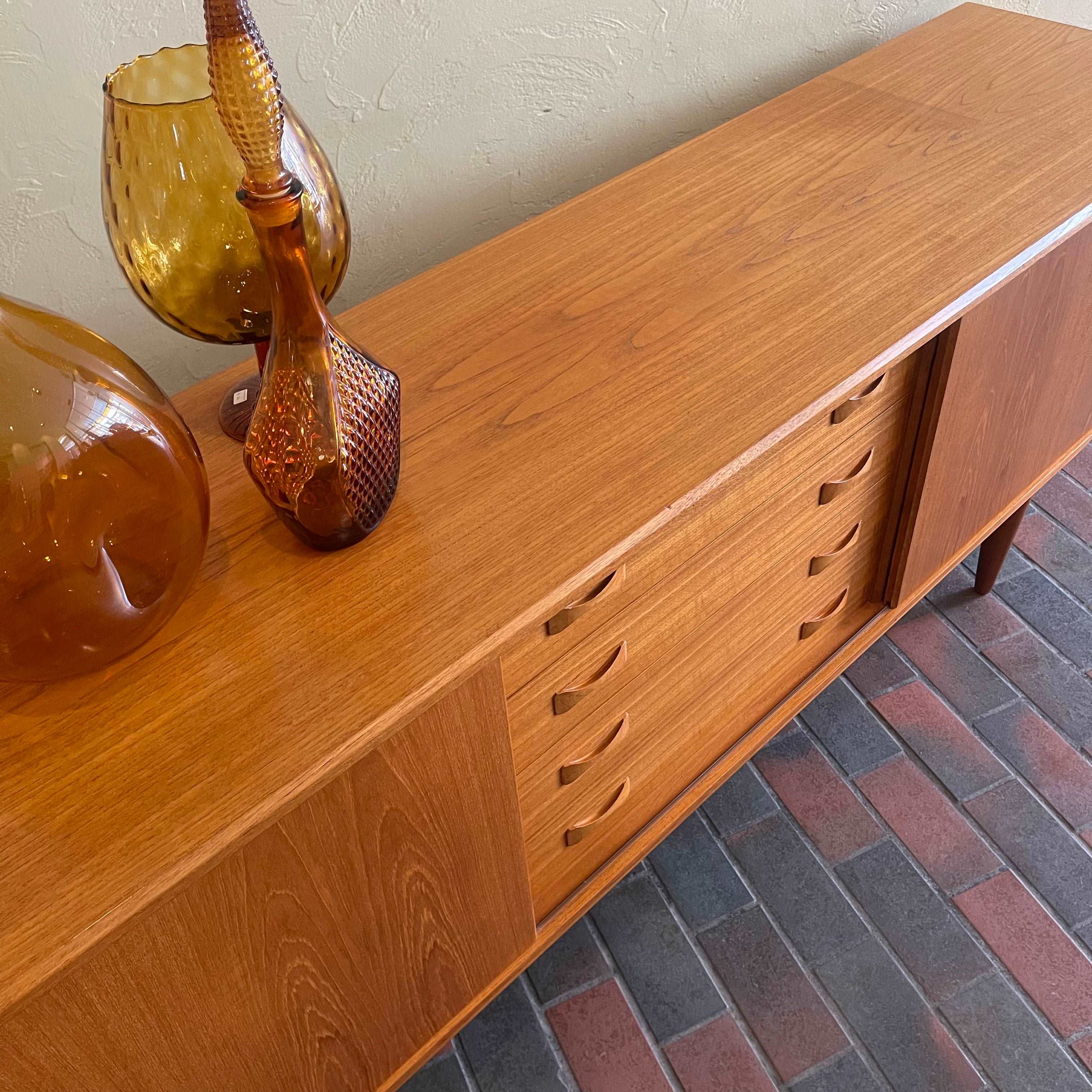 Danish Teak Credenza | Sideboard by Clausen and Son Solid Teak Legs Bow-Tie Handles Rich Honey Colour