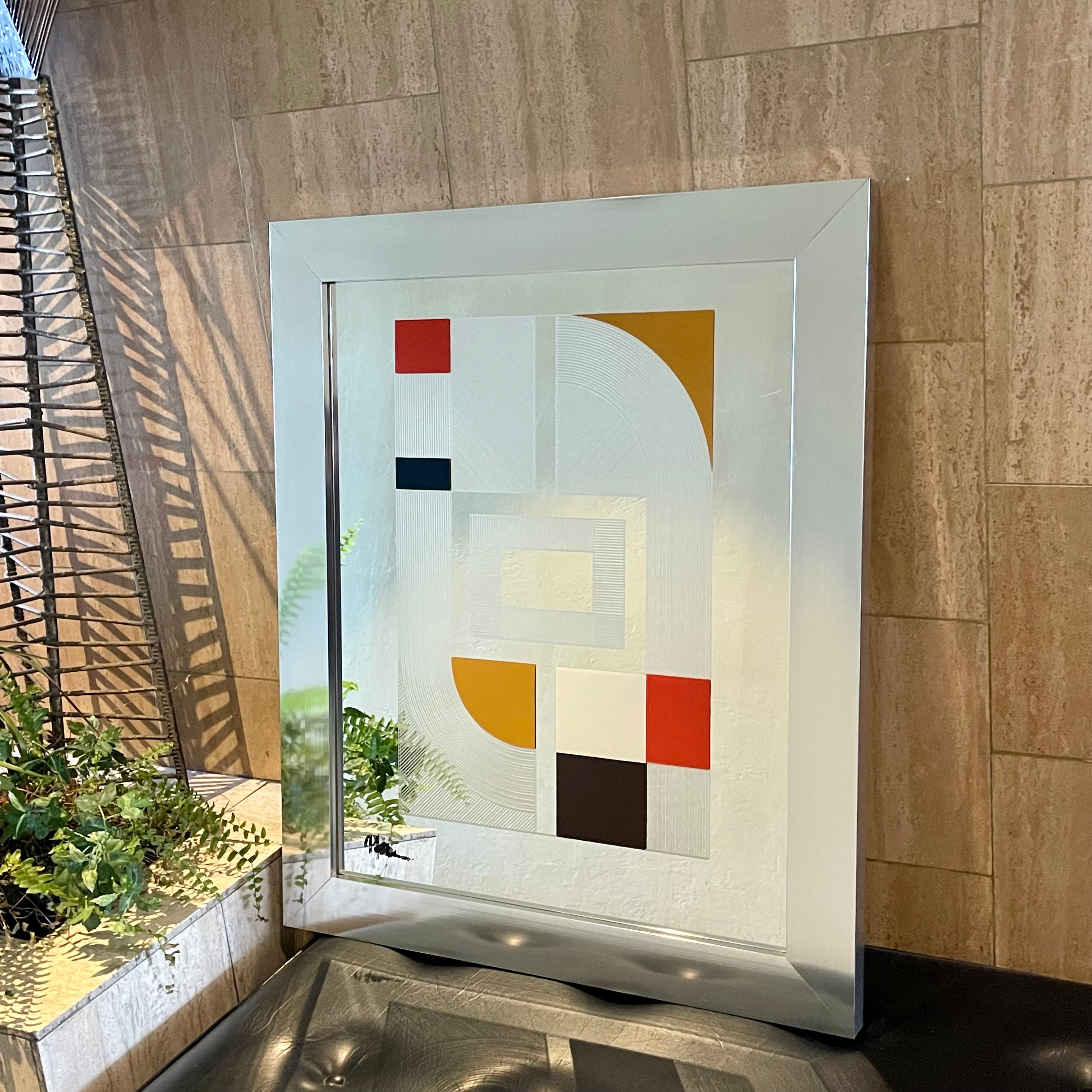  1970s Greg Copeland Geometric OP Art Mirror with Aluminum Frame. It is Signed and is numbered 4/250. 