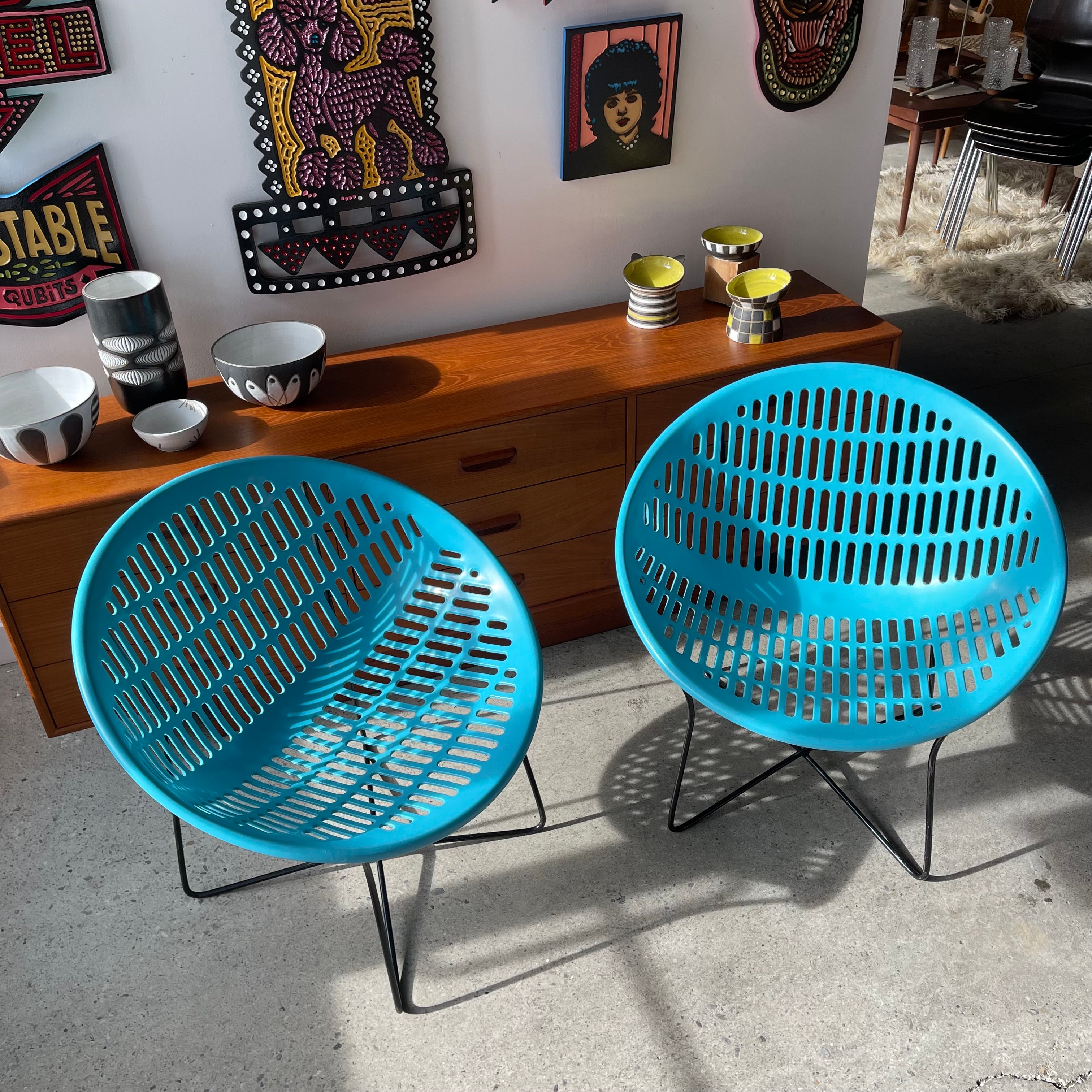 2 Vintage Blue Solair Chairs Made in Canada
