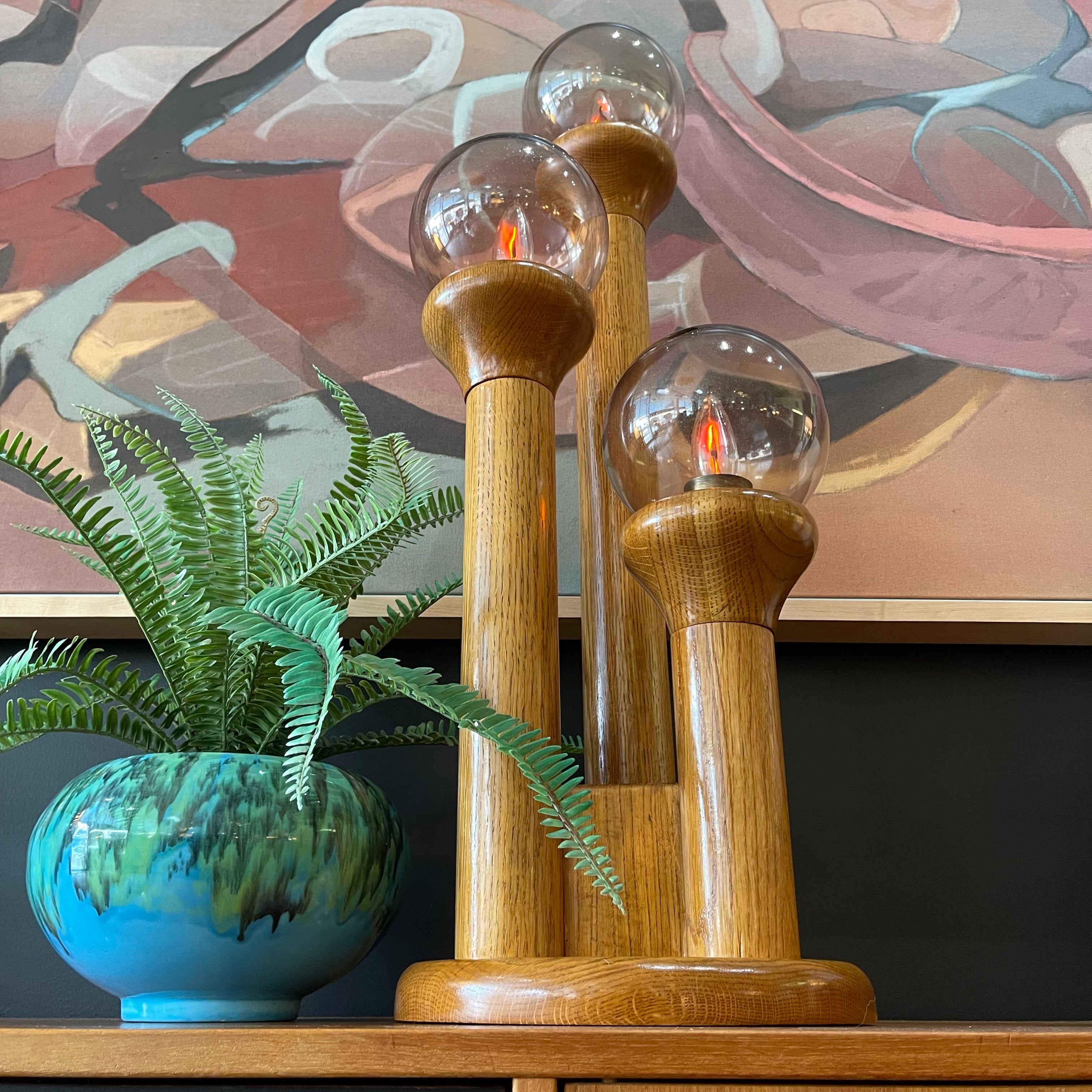 Space Age Style Lamp in Honey Oak, Designed by Charles Gibilterra for Modeline of California