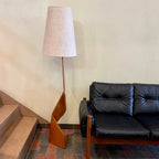 Vintage floor lamp with teak zig zag base and tall shade