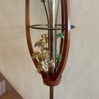 Mid Century Modern Walnut Tension Pole Lamp and Matching Table Top Lamp With Glass Shades | Mr. Mansfield Vintage