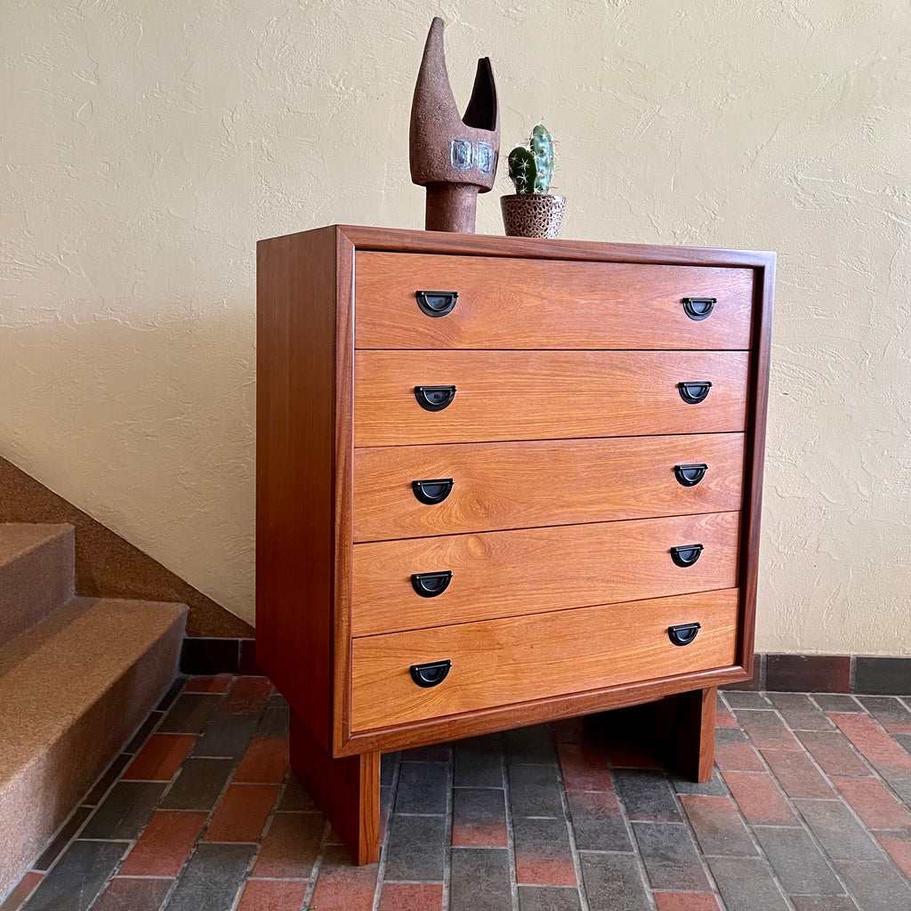 Mid Century RS Associates Five Drawer Tallboy Dresser with Black Metal Pulls | Mr. Mansfield Vintage 