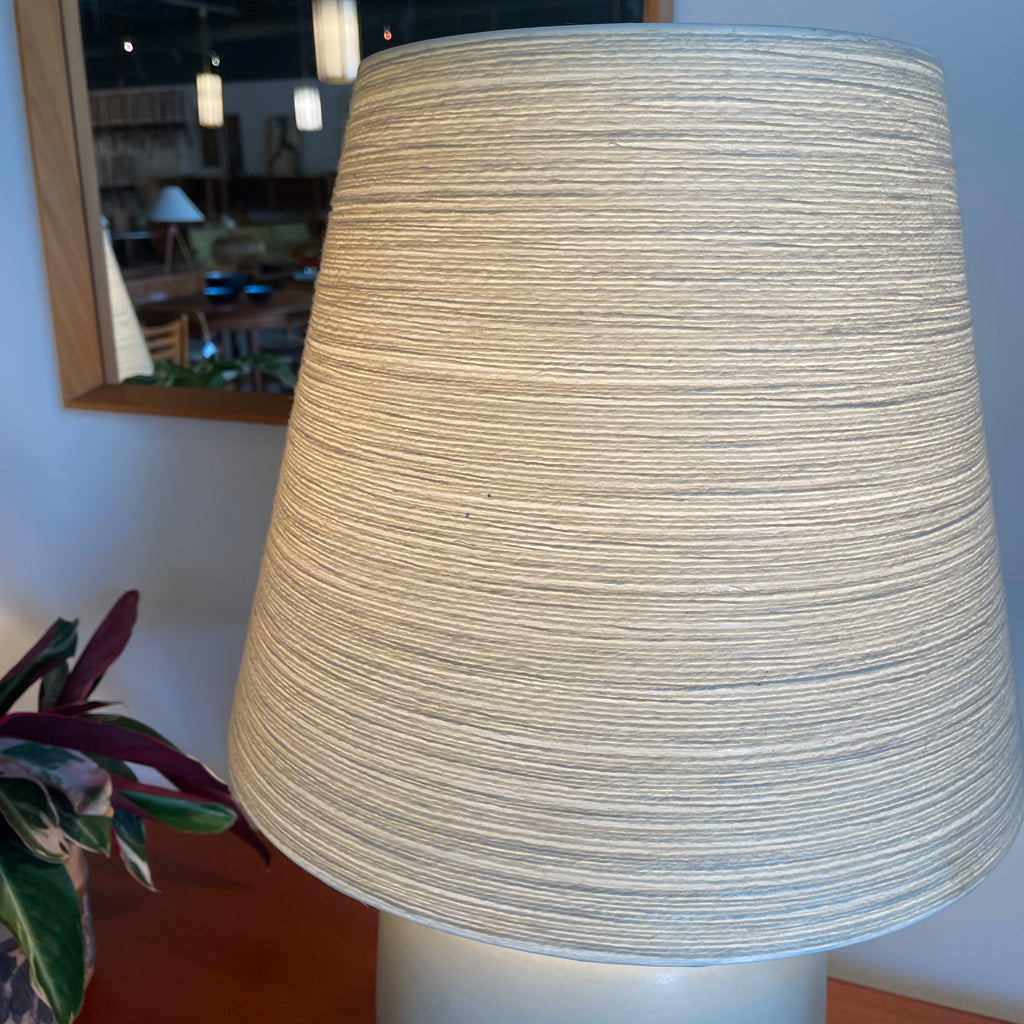 Close-up of white fiberglass shade on vintage LOTTE lamp