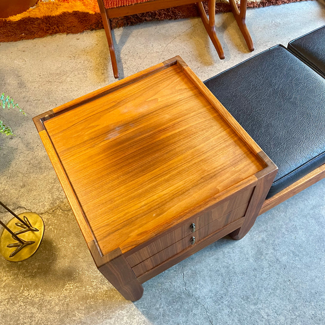 Vintage Walnut Gossip Bench | Drawers