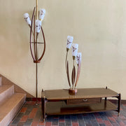 Mid Century Modern Walnut Tension Pole Lamp and Matching Table Top Lamp With Glass Shades | Mr. Mansfield Vintage