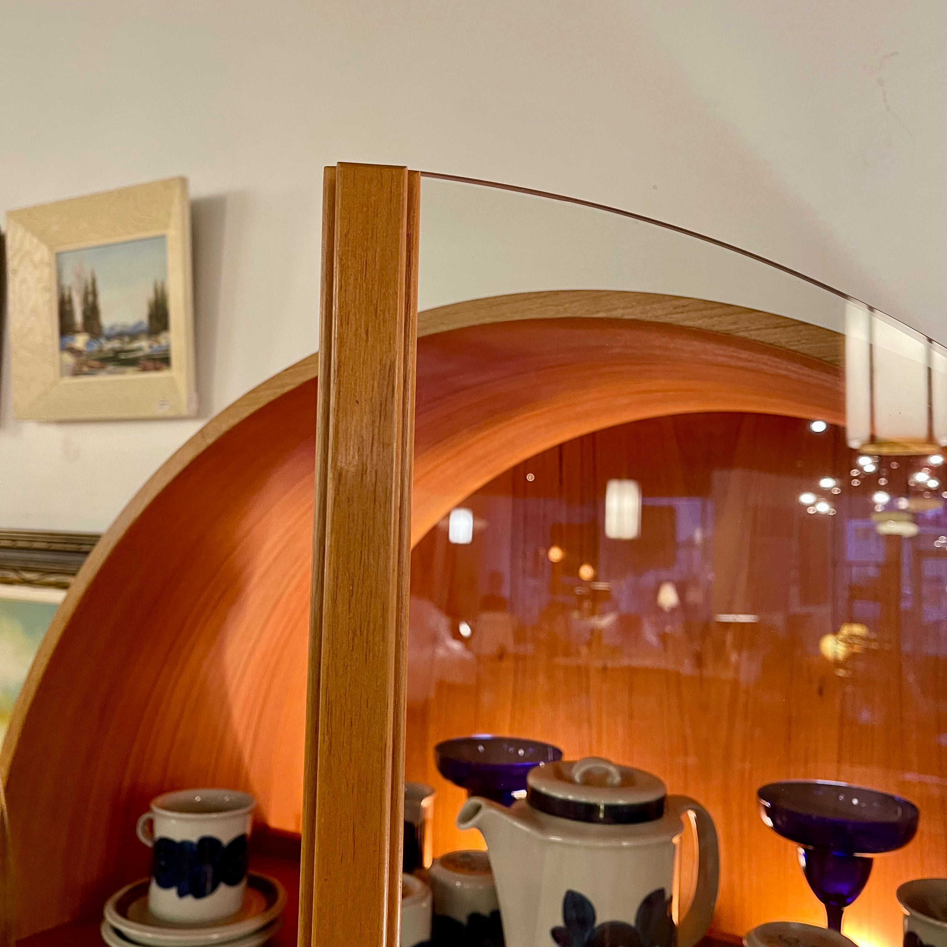 Teak Cathedral Arched Illuminated Cabinet