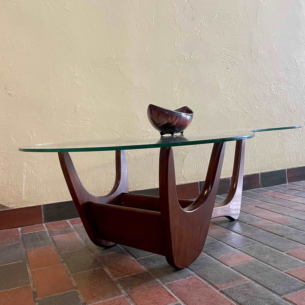 Vintage Kidney Shaped Glass Top & Walnut Coffee Table | Mr. Mansfield Vintage 