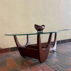 Vintage Kidney Shaped Glass Top & Walnut Coffee Table | Mr. Mansfield Vintage 