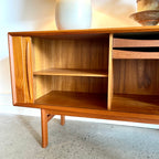 Drawer and storage compartment detail on Bernhard Pedersen & Sons teak credenza