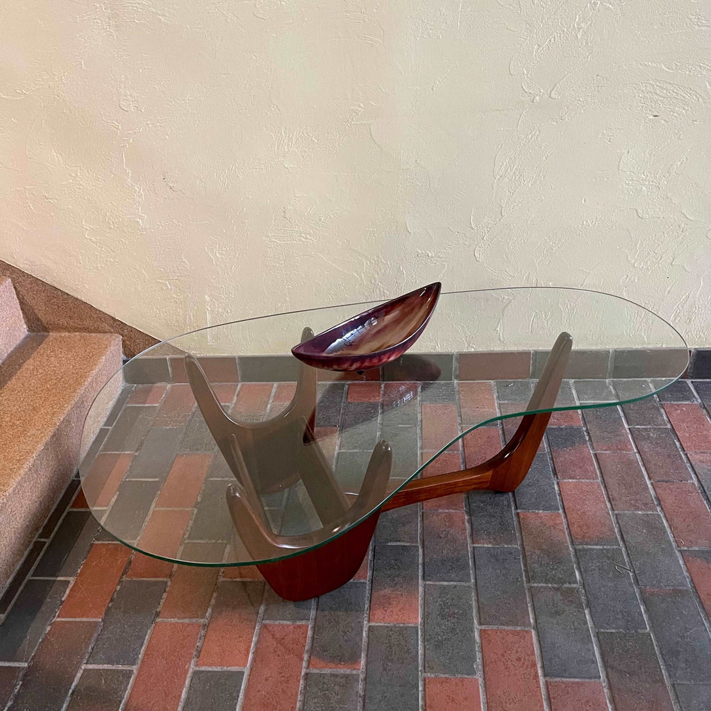Vintage Kidney Shaped Glass Top & Walnut Coffee Table | Mr. Mansfield Vintage 
