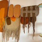 Close-up of layered panels on 1970s Canadian fiber art tapestry