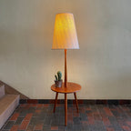 Mid Century Solid Teak Table Lamp with Tripod Base and Vintage Shade | Mr. Mansfield Vintage 
