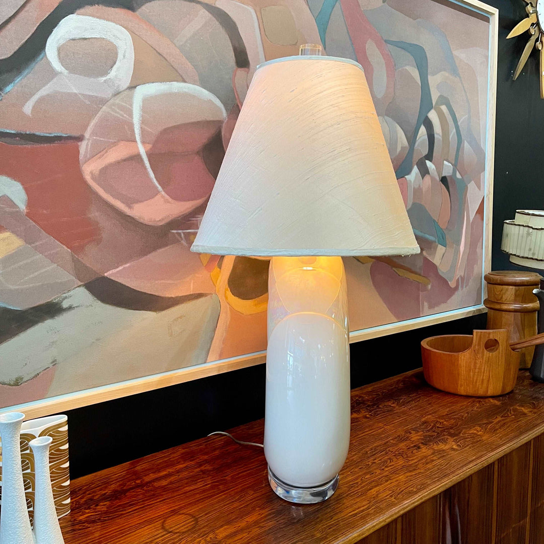 1980s DECO Large Opalescent Pottery and Lucite Table Lamp | signed by Van Teal |Mr. Mansfield Vintage