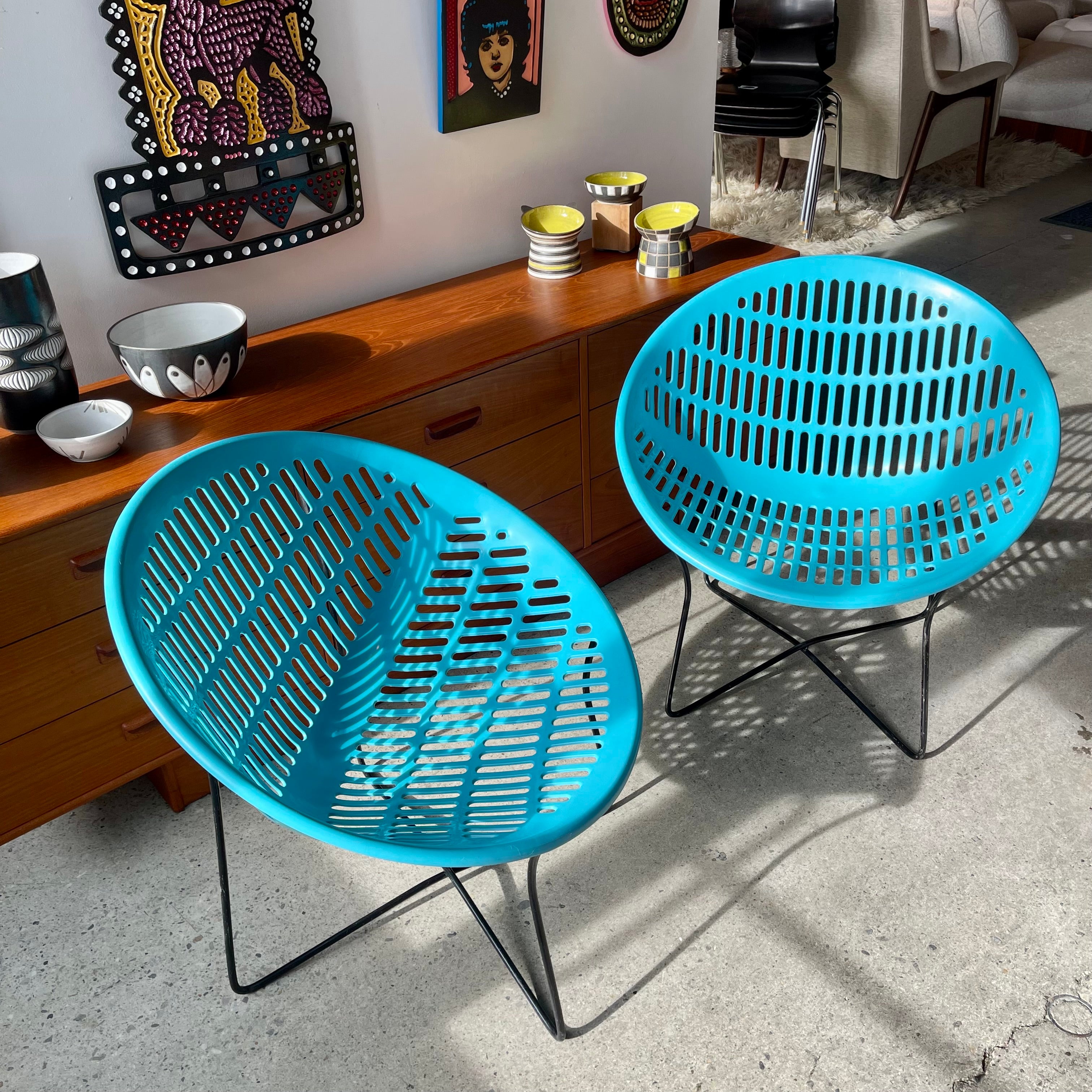2 Vintage Blue Solair Chairs Made in Canada