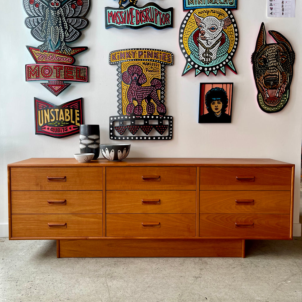 Vintage Teak 9 Drawer Dresser