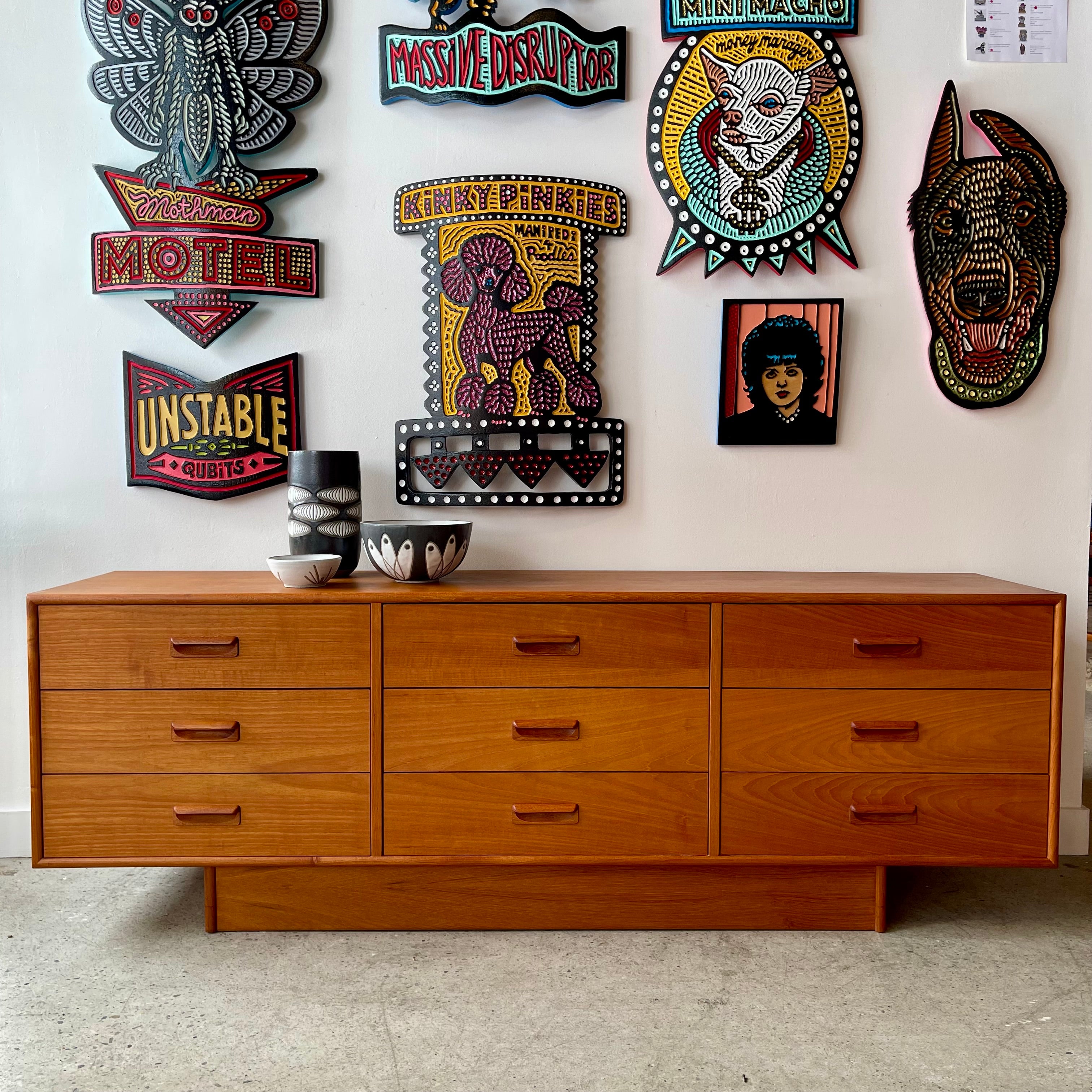 Vintage Teak 9 Drawer Dresser