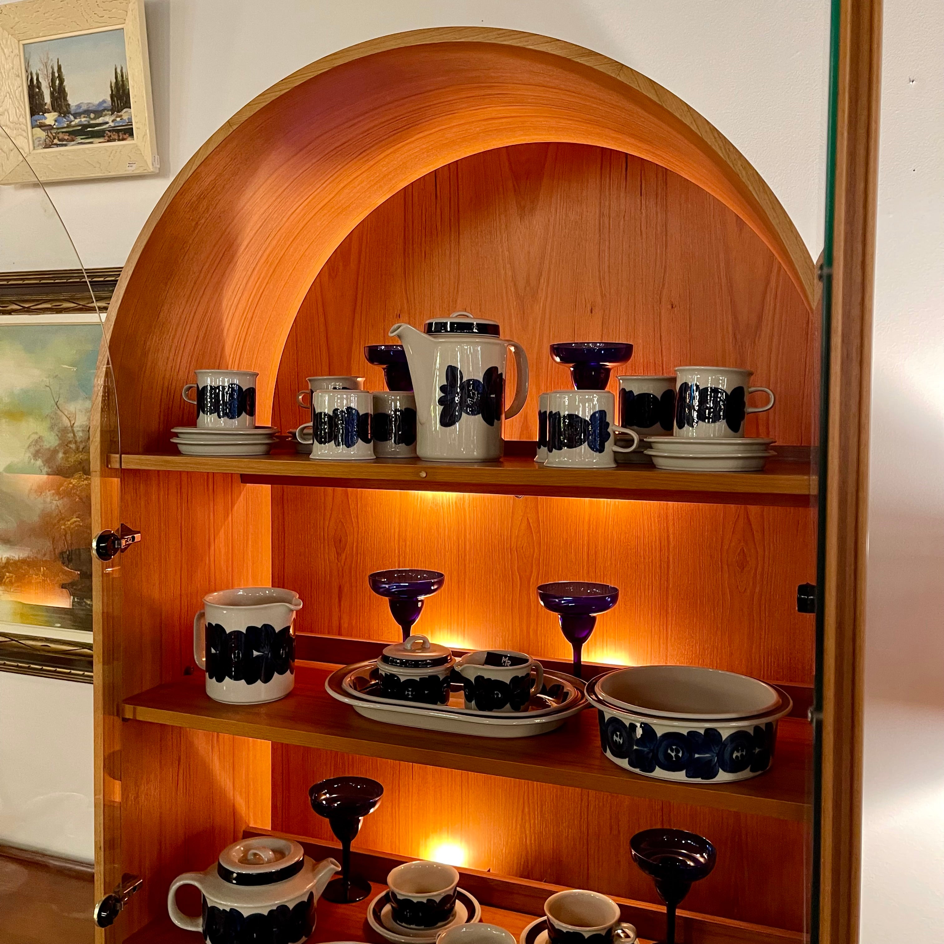 Teak Cathedral Arched Illuminated Cabinet