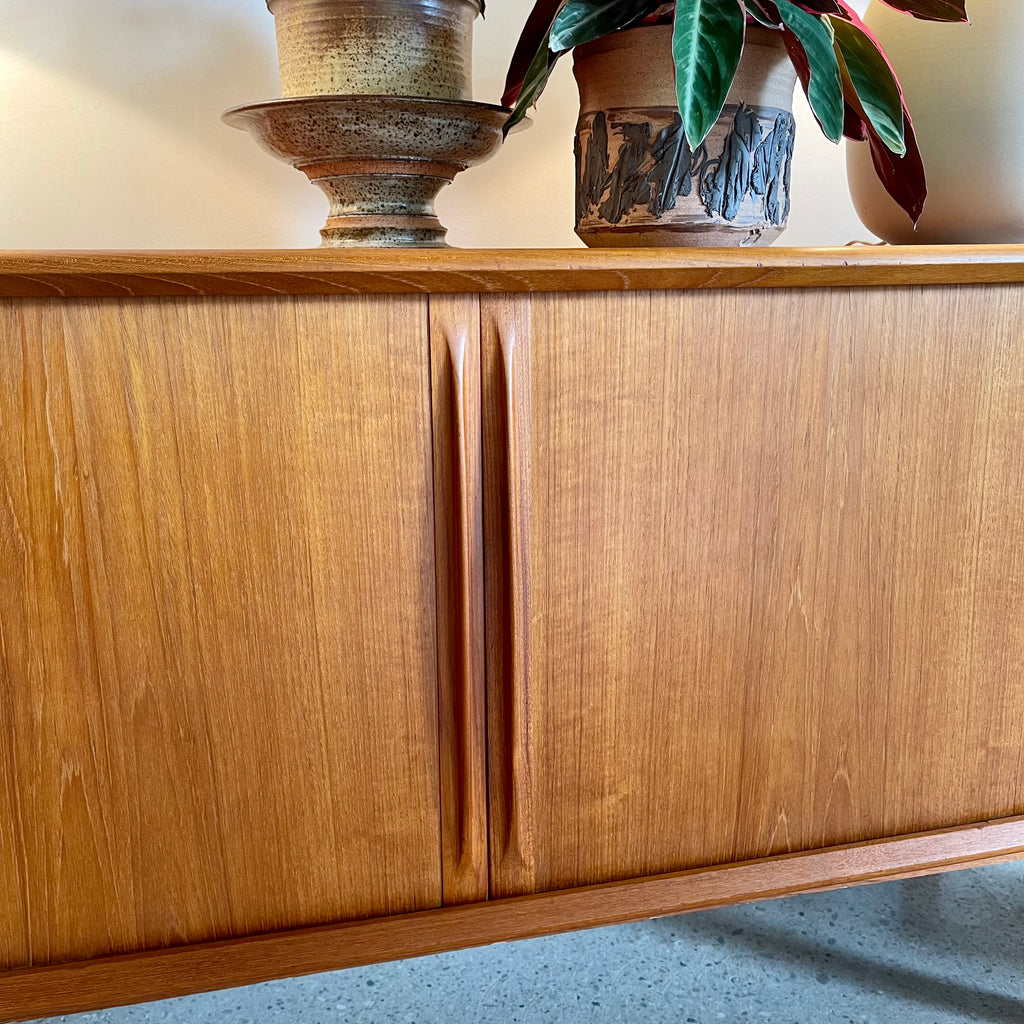 Sliding tambour door detail on Bernhard Pedersen teak credenza