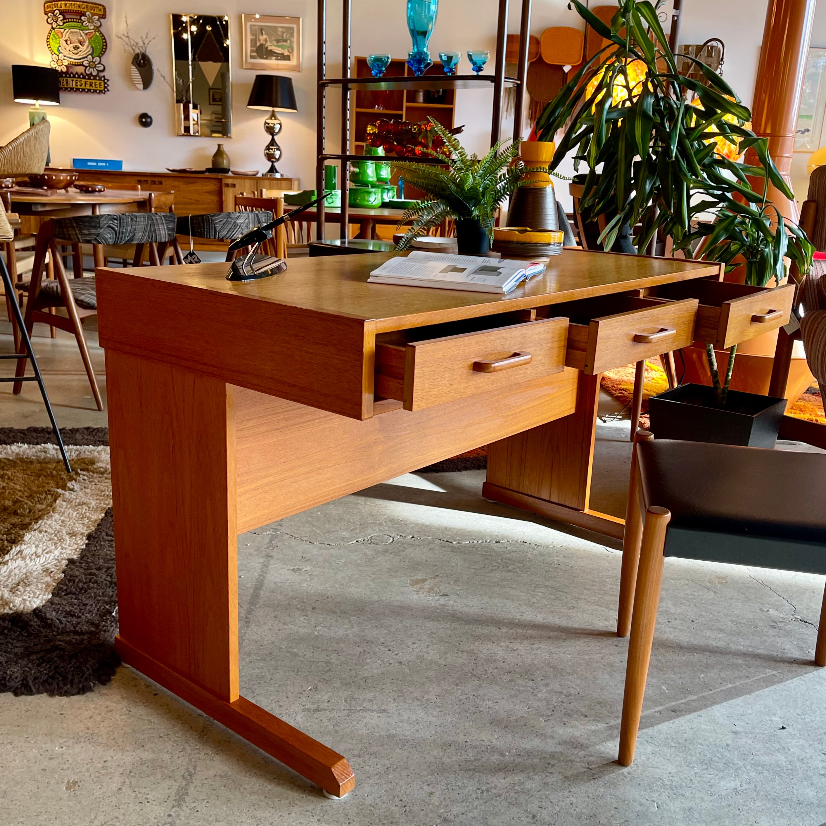 Vintage Slide-Top Teak Desk