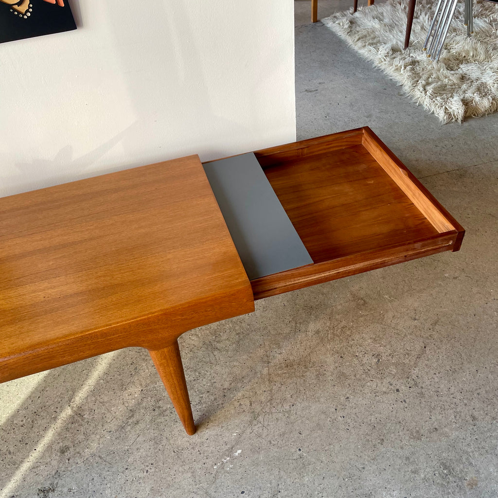 Johannes Andersen Danish modern teak table with one right sided pull-out compartment open