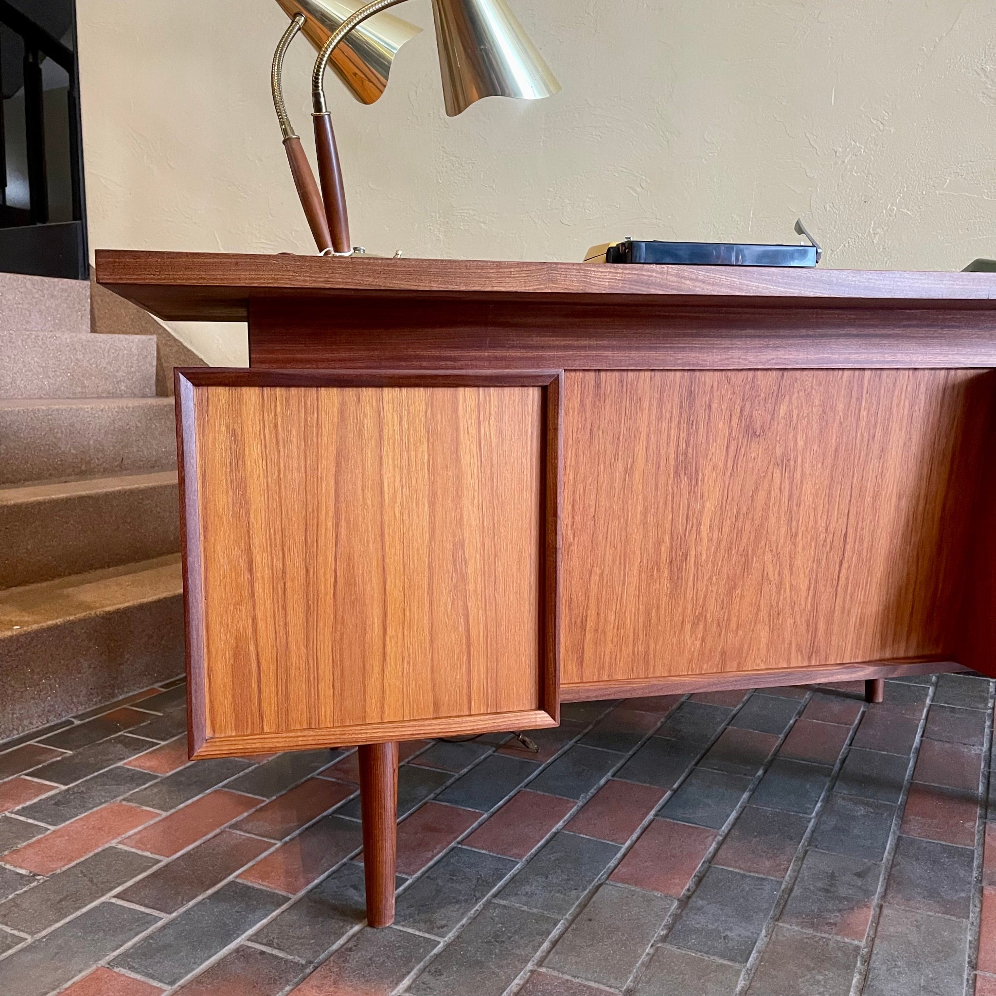 Finished back detail on RS Associates mid-century executive teak desk