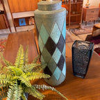 Close-up of harlequin pattern on mid-century Bitossi lamp