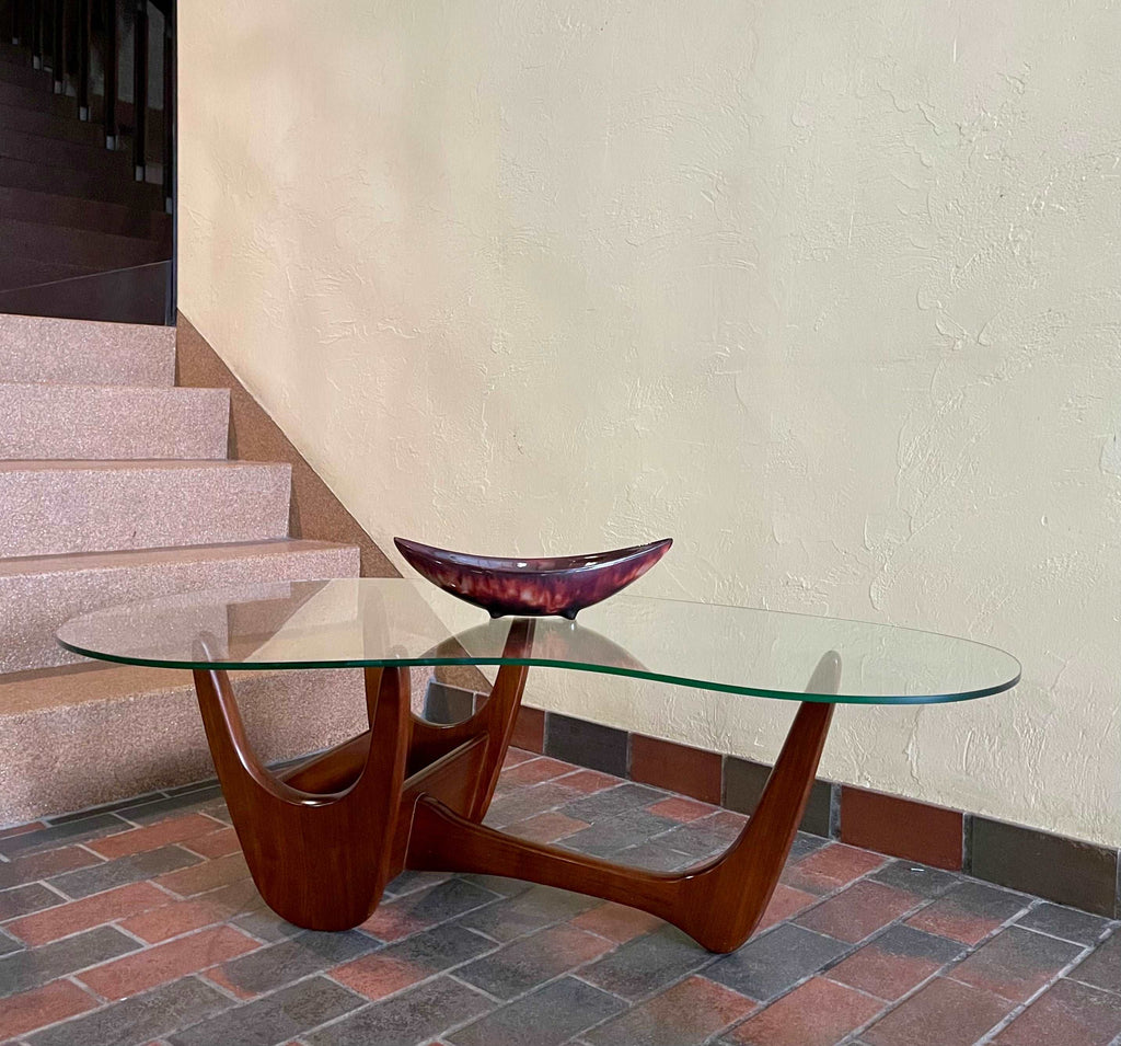 Vintage Kidney Shaped Glass Top & Walnut Coffee Table | Mr. Mansfield Vintage 