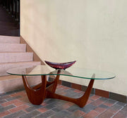 Vintage Kidney Shaped Glass Top & Walnut Coffee Table | Mr. Mansfield Vintage 