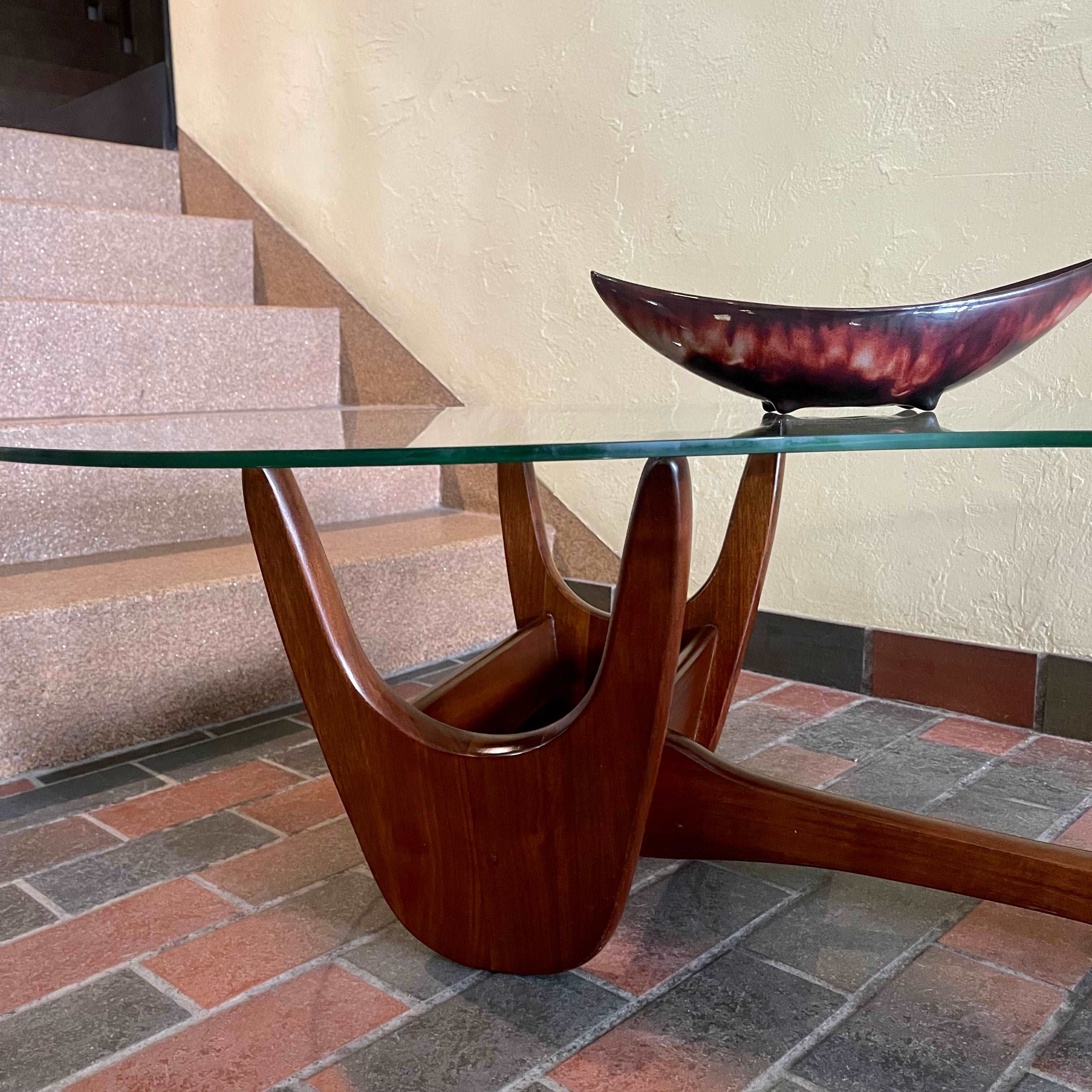 Vintage Kidney Shaped Glass Top & Walnut Coffee Table | Mr. Mansfield Vintage 