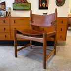 Borge Mogensen Spanish chair with leather seat and back, Scandinavian vintage lounge chair with solid wood frame