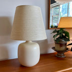 Vintage white LOTTE lamp by Gunnar and Lotte Bostlund with ceramic base and fiberglass shade