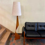 Sculptural teak floor lamp for mid-century modern interior
