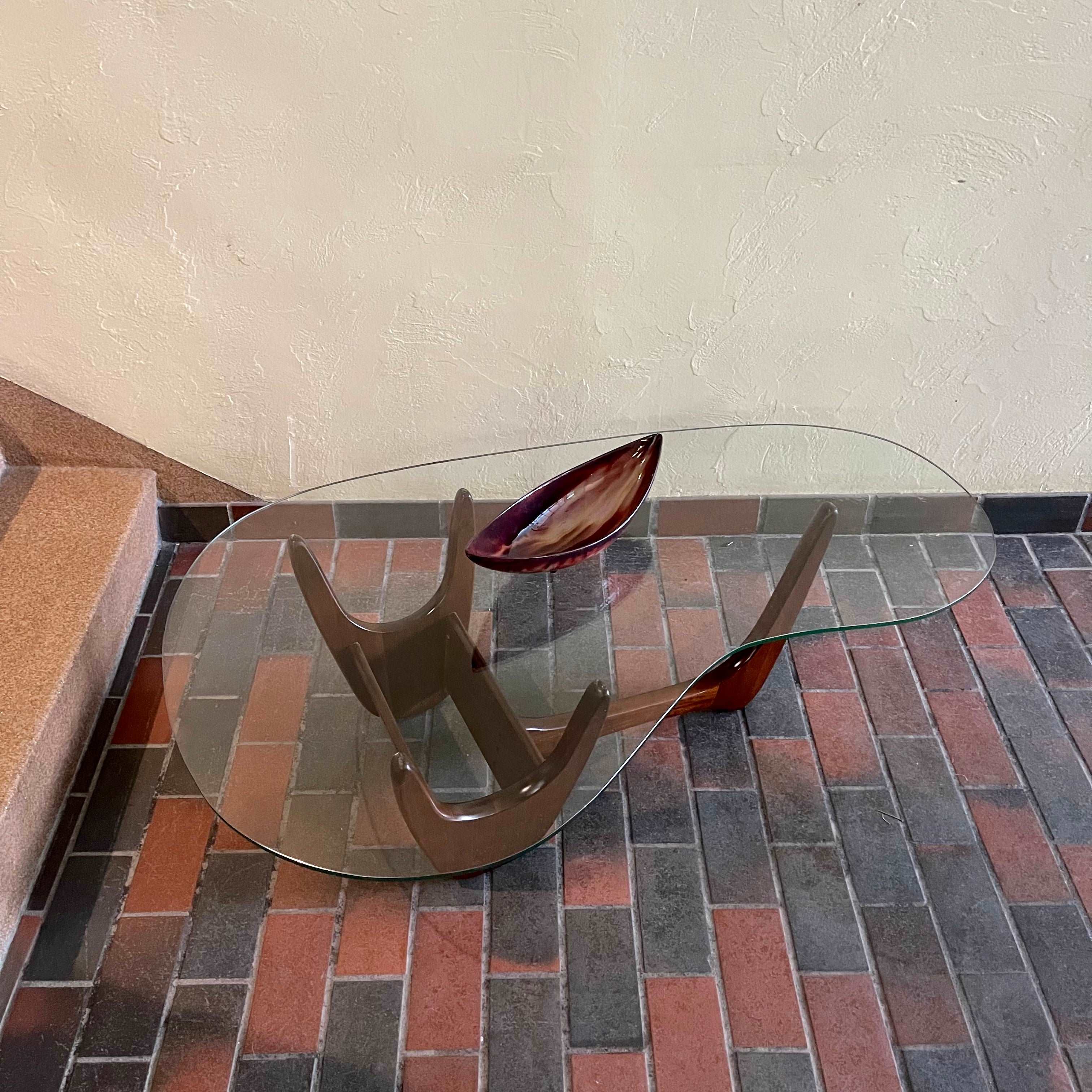 Vintage Kidney Shaped Glass Top & Walnut Coffee Table | Mr. Mansfield Vintage 