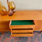 Danish Teak Credenza | Sideboard by Clausen and Son Solid Teak Legs Bow-Tie Handles Rich Honey Colour