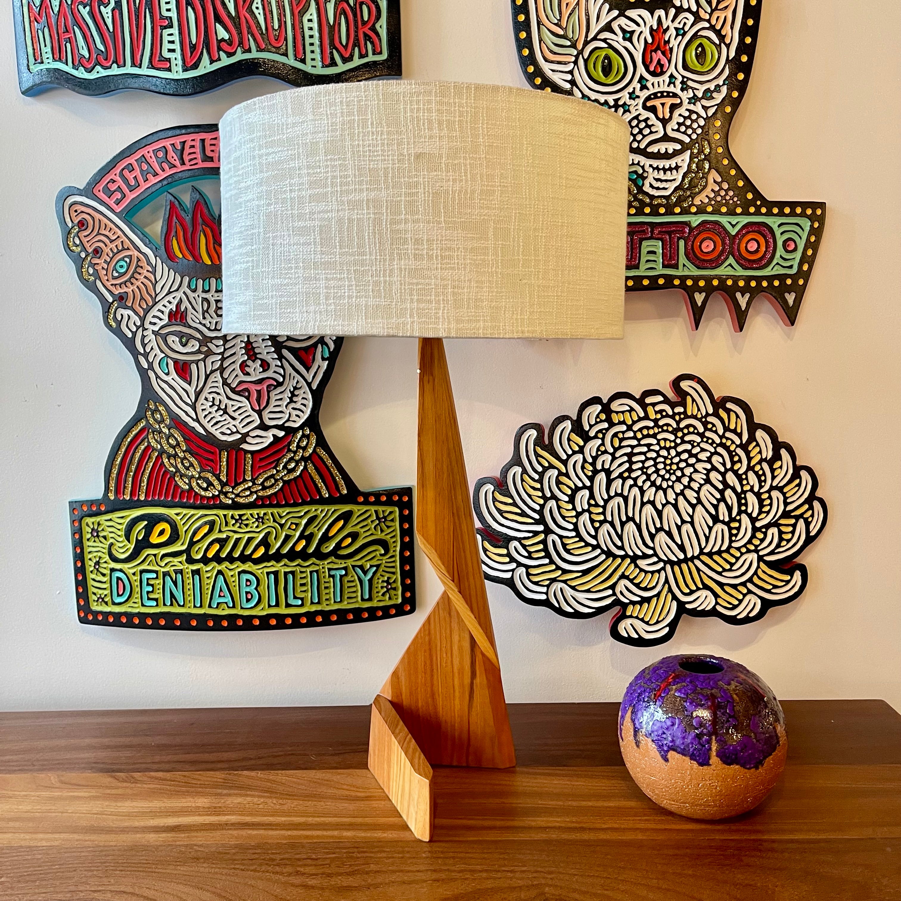 Refinished 1960s Danish Mid-Century Modern Sculpted Teak ZigZag Table Lamp