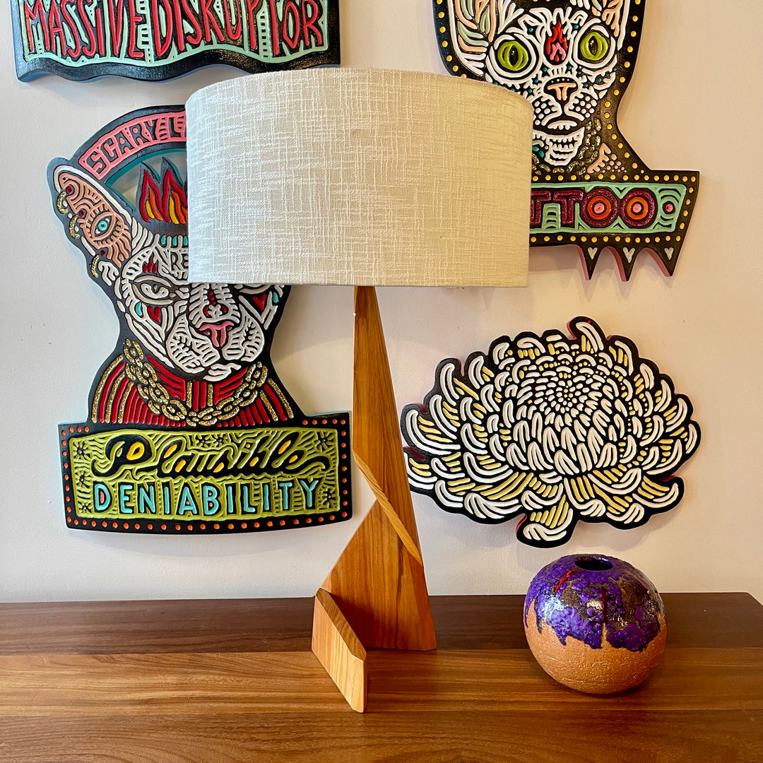 Refinished 1960s Danish Mid-Century Modern Sculpted Teak ZigZag Table Lamp