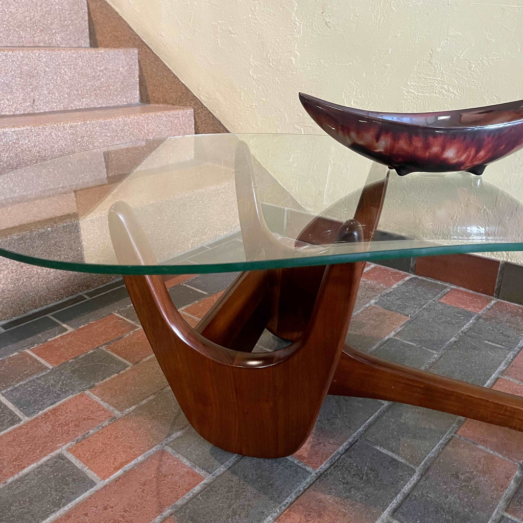 Vintage Kidney Shaped Glass Top & Walnut Coffee Table | Mr. Mansfield Vintage 