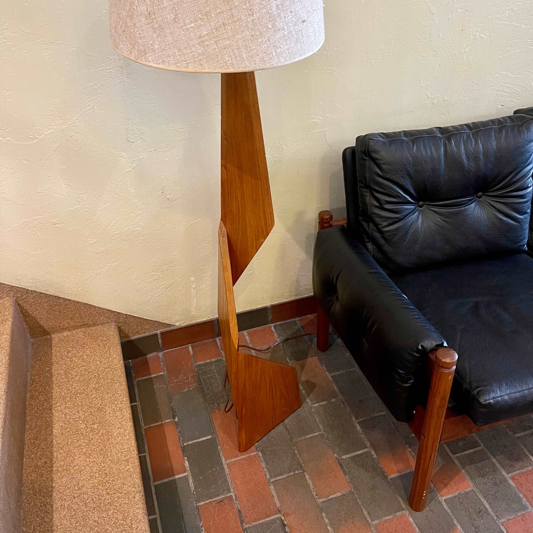 Base detail on vintage teak zig zag floor lamp