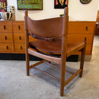 Front view of Borge Mogensen Spanish chair with leather seat and solid wood frame