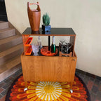 Kai Kristiansen Danish teak hydraulic pop-up drinks cabinet with hidden bar storage