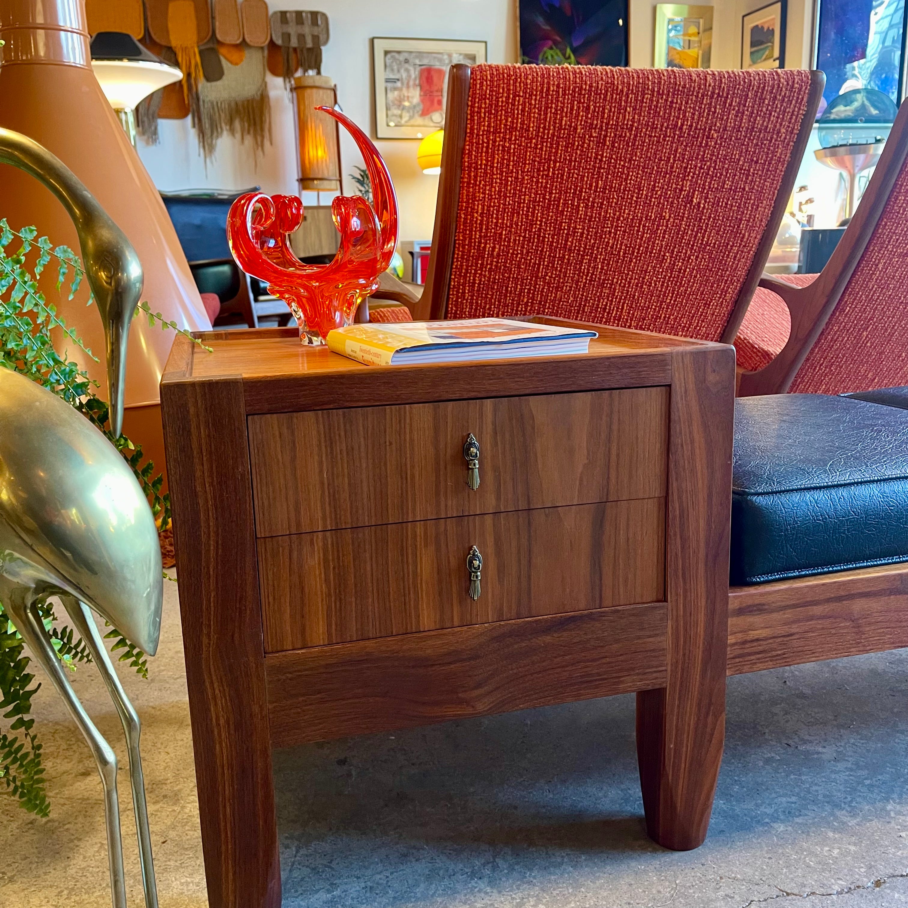 Vintage Walnut Gossip Bench | Drawers