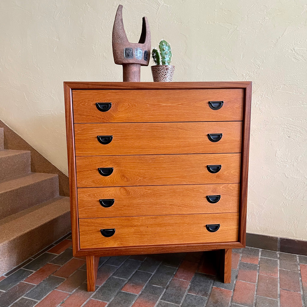 Mid Century RS Associates Five Drawer Tallboy Dresser with Black Metal Pulls | Mr. Mansfield Vintage 